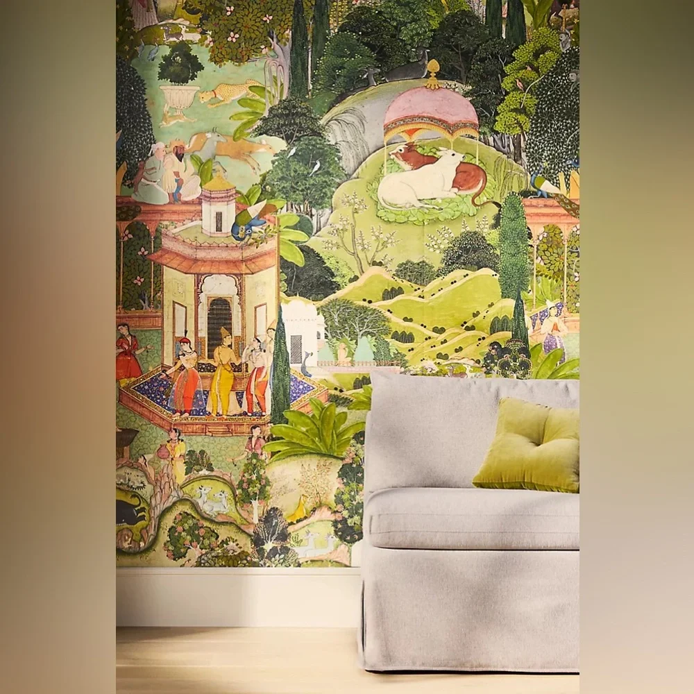 Anthropologie x MINDTHEGAP Gardens of Jaipur Green Animal Landscape Wallpaper